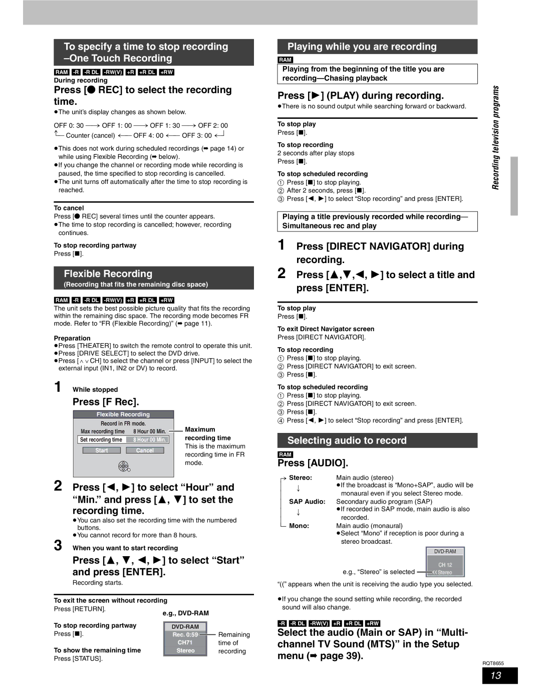 Panasonic SC-RT50 To specify a time to stop recording -One Touch Recording, Flexible Recording, Selecting audio to record 