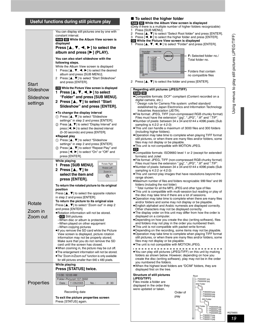 Panasonic SC-RT50 warranty Useful functions during still picture play 