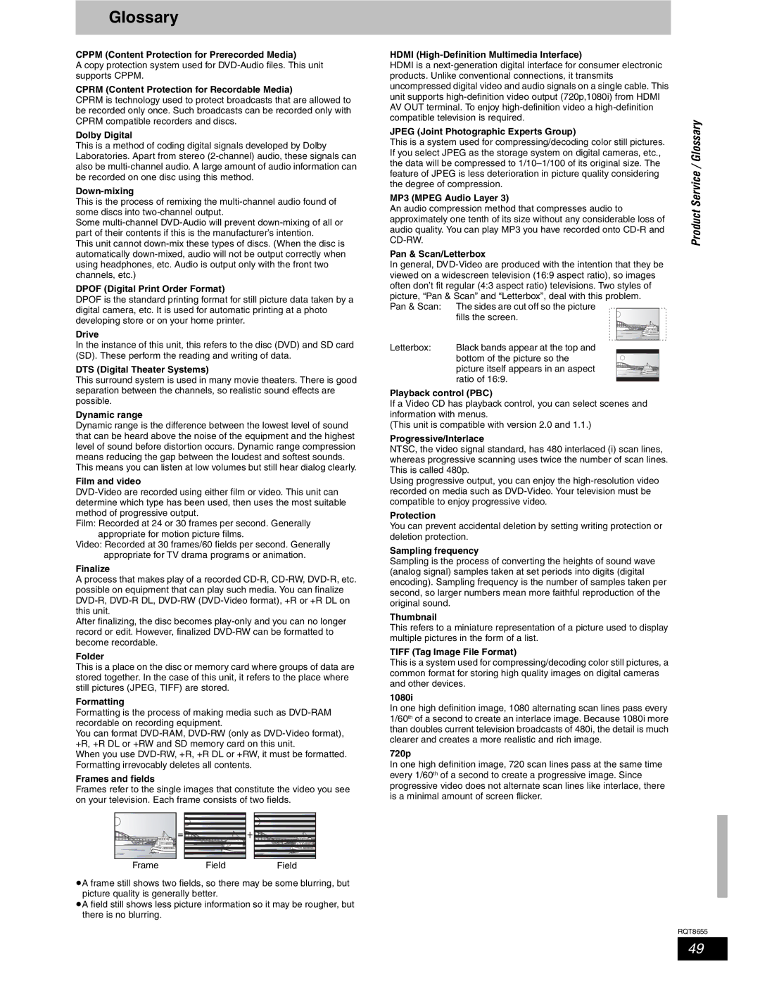 Panasonic SC-RT50 warranty Glossary 