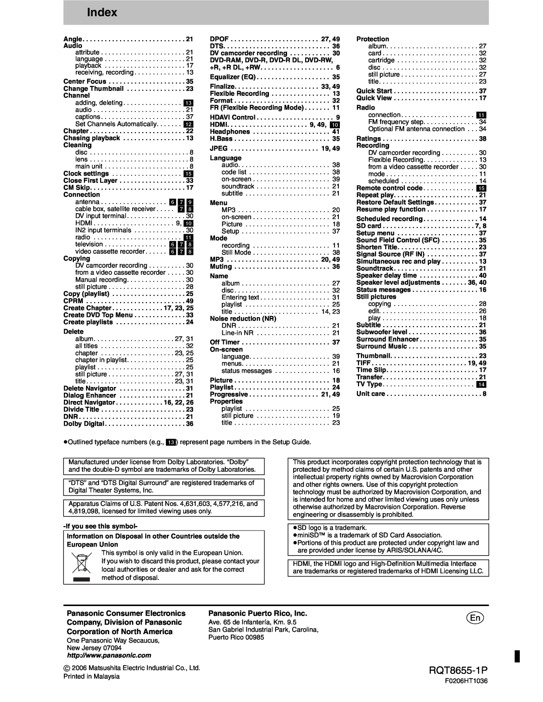 Panasonic SC-RT50 Index, Panasonic Consumer Electronics, Panasonic Puerto Rico, Inc, Company, Division of Panasonic 