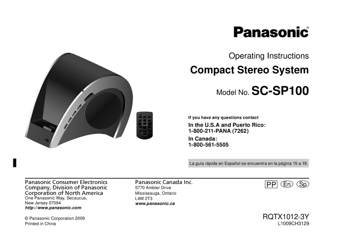 Panasonic SC-SP100 manual Compact Stereo System, If you have any questions contact 