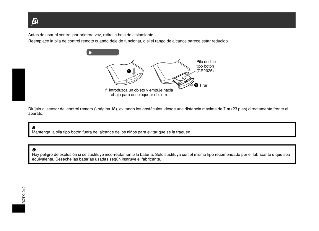 Panasonic SC-SP100 manual Cómo preparar el control remoto, Vista posterior, Advertencia 