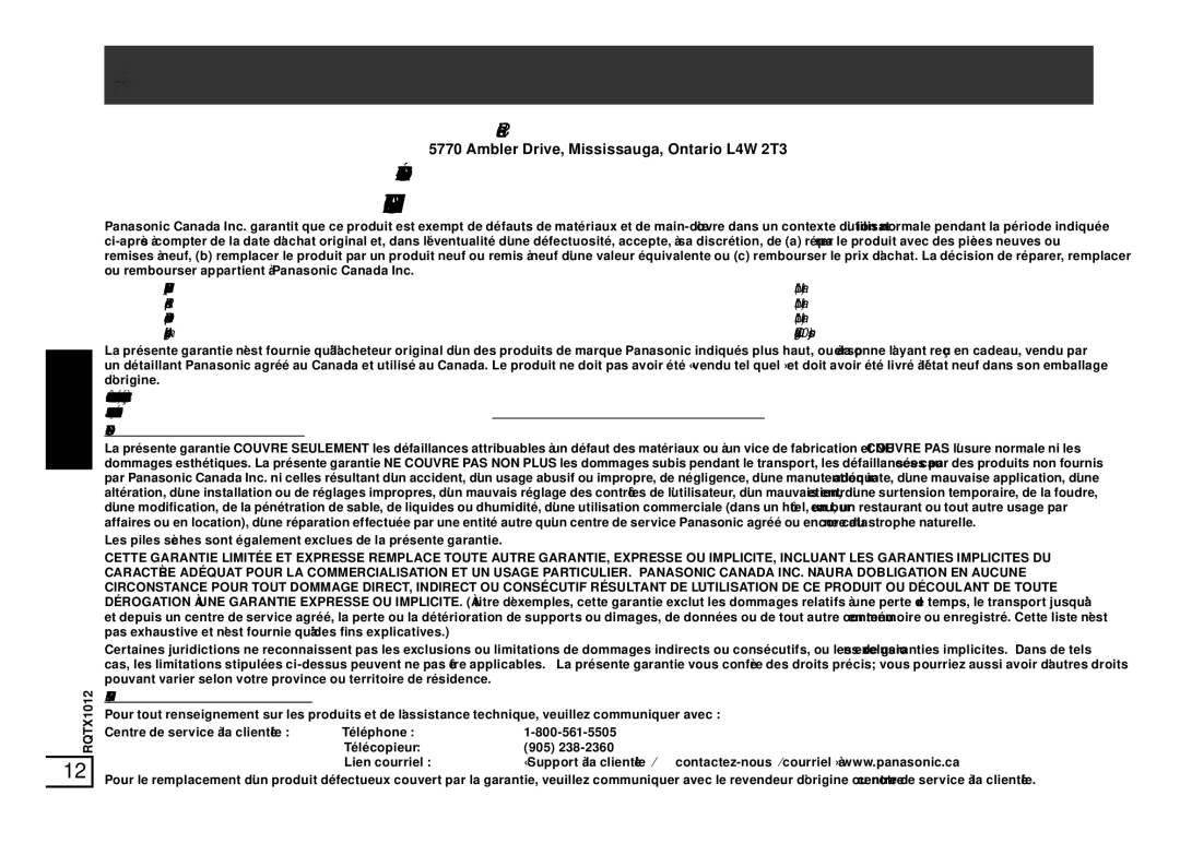 Panasonic SC-SP100 manual Certiﬁcat de garantie limitée, Programme DE Remplacement 