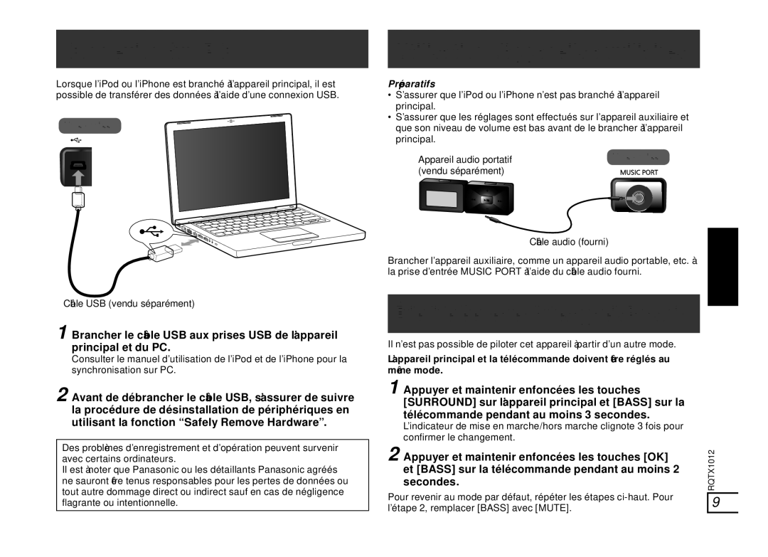 Panasonic SC-SP100 manual Connexion à un PC, Utilisation d’appareils auxiliaires, Vue arrière, Préparatifs 