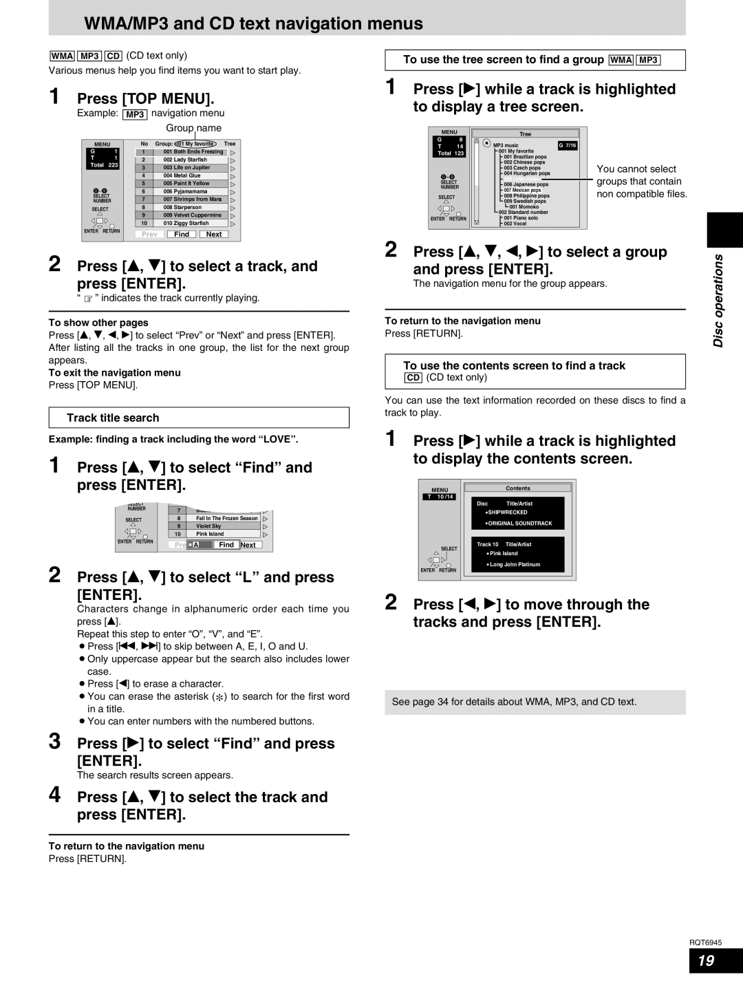 Panasonic SC-ST1 warranty WMA/MP3 and CD text navigation menus 