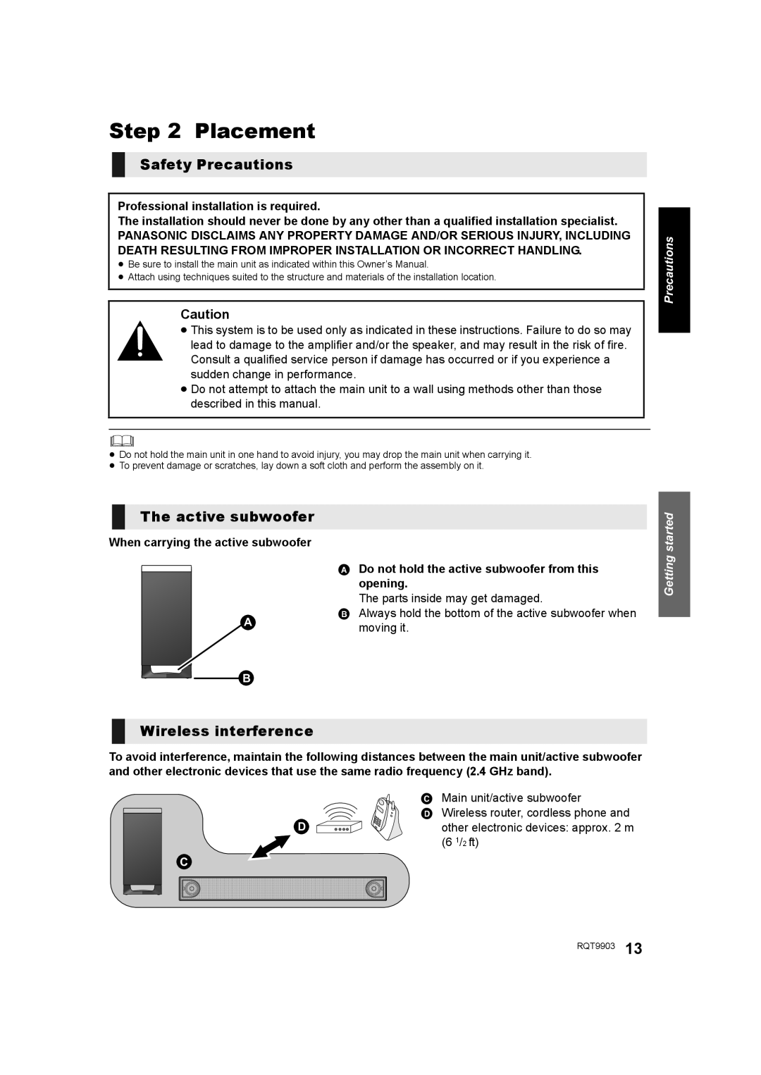 Panasonic SC-THB880 owner manual Placement, Safety Precautions, Active subwoofer, Wireless interference 