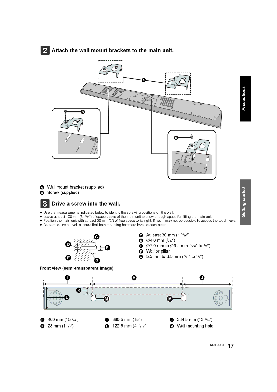 Panasonic SC-THB880 owner manual Attach the wall mount brackets to the main unit, Drive a screw into the wall 