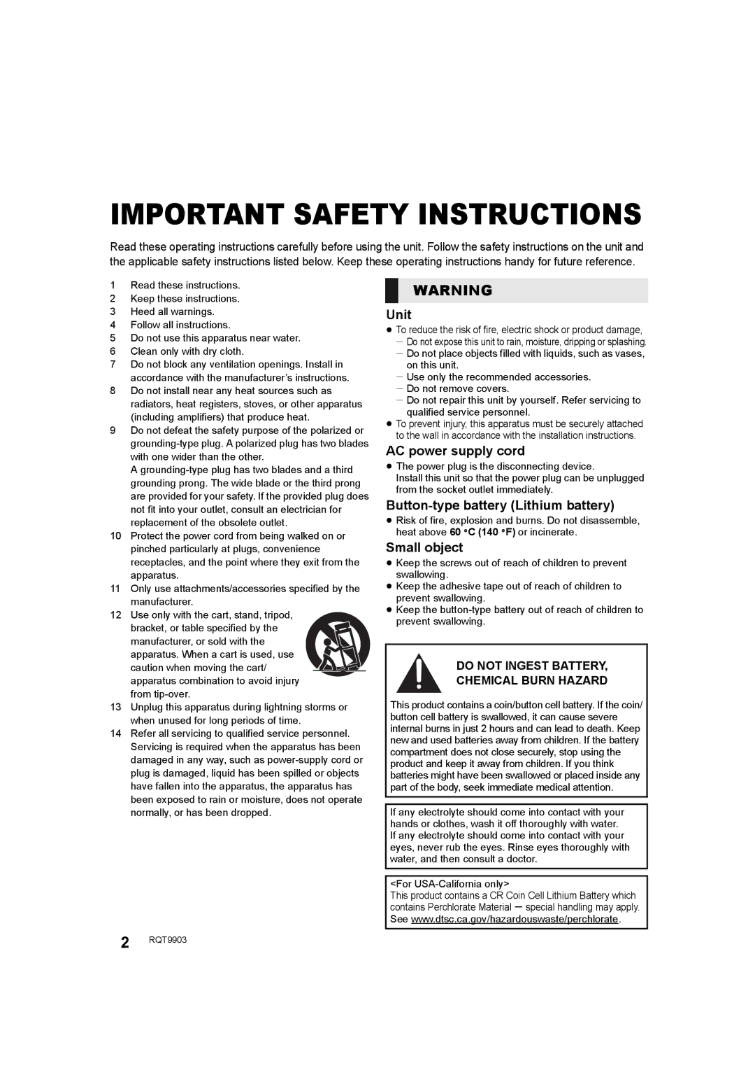 Panasonic SC-THB880 owner manual Unit, AC power supply cord, Button-type battery Lithium battery, Small object 