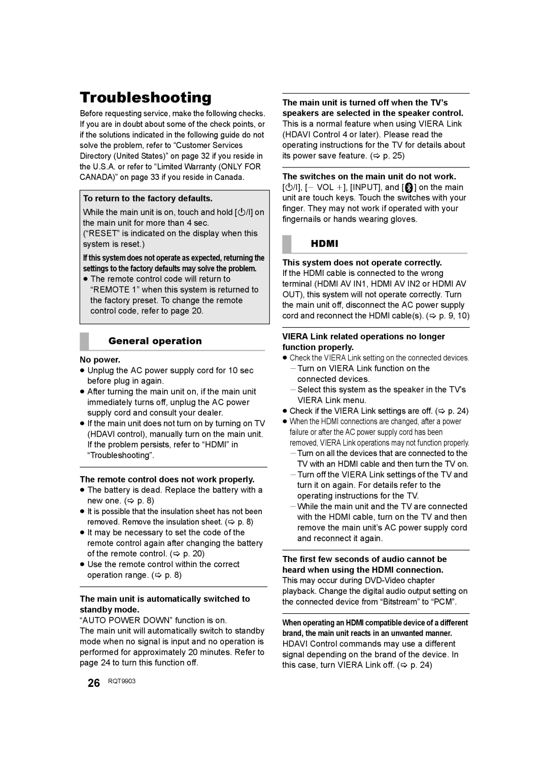 Panasonic SC-THB880 owner manual Troubleshooting, General operation 