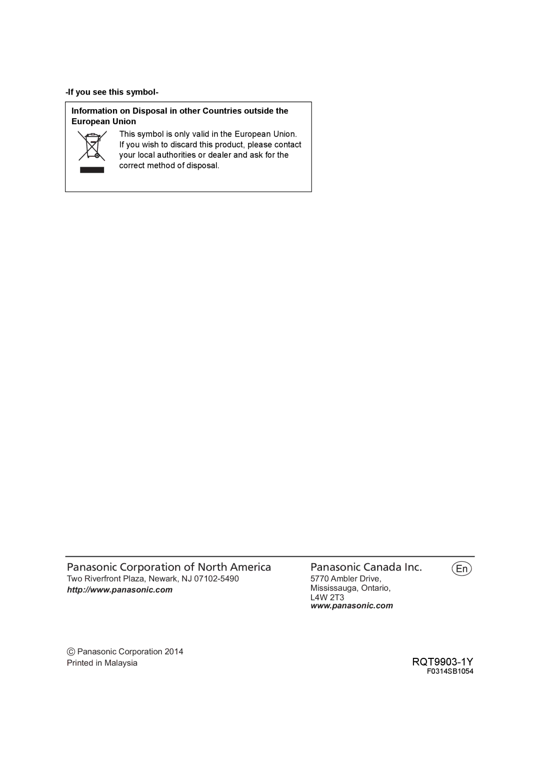 Panasonic SC-THB880 owner manual Panasonic Corporation of North America Panasonic Canada Inc 