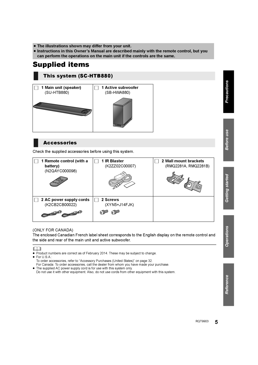 Panasonic SC-THB880 owner manual Supplied items, This system SC-HTB880, Accessories 