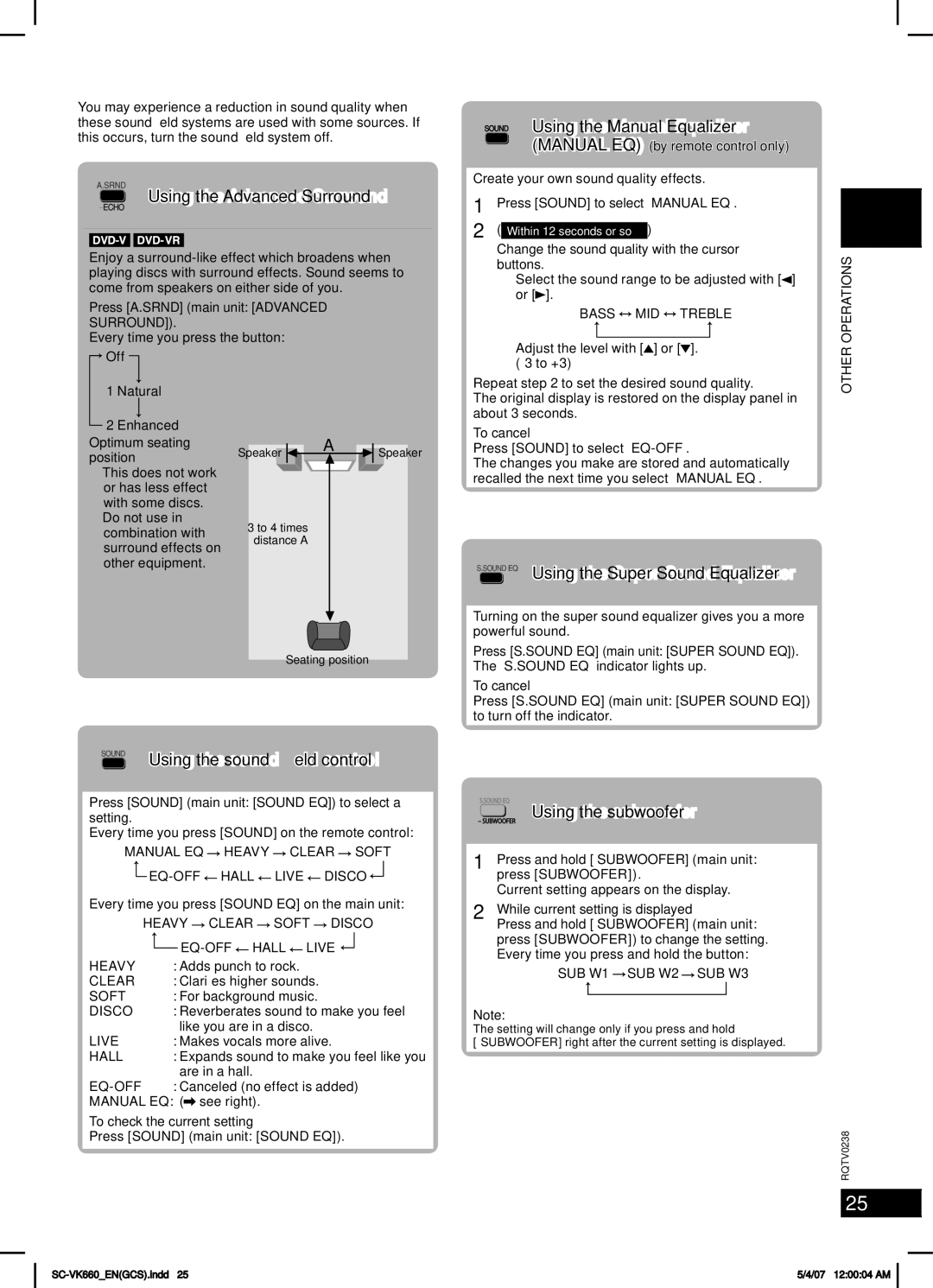 Panasonic SC-VK660 operating instructions Using sound effects 