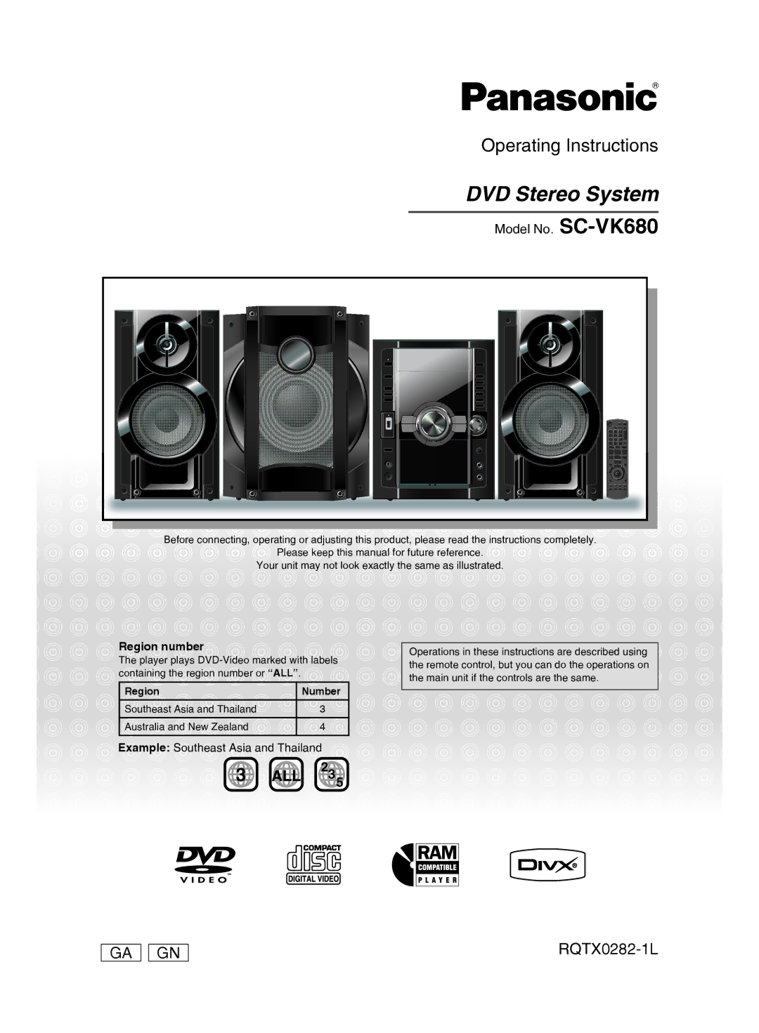 Panasonic SC-VK680 manual Region, Southeast Asia and Thailand Australia and New Zealand 