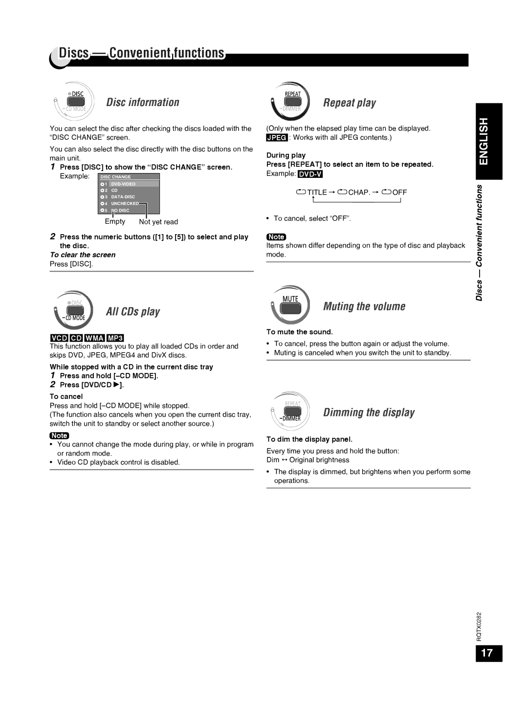 Panasonic SC-VK680 manual Discs Convenient functions 