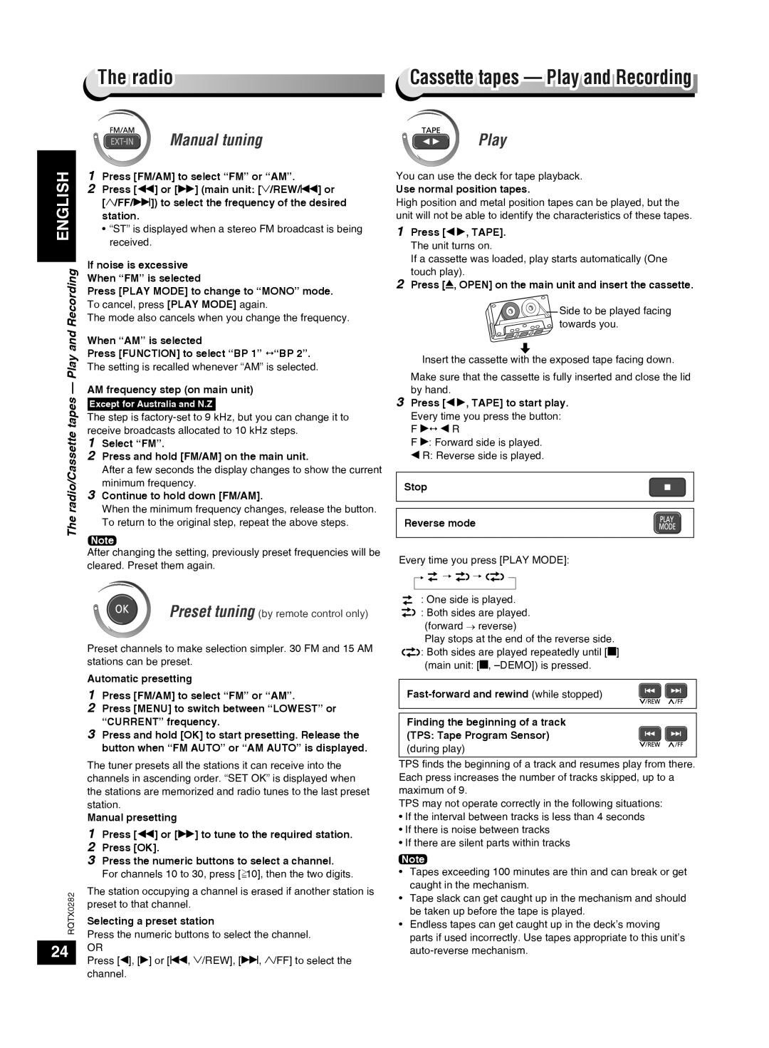 Panasonic SC-VK680 manual Manual tuning, Radio/Cassette tapes Play and Recording 