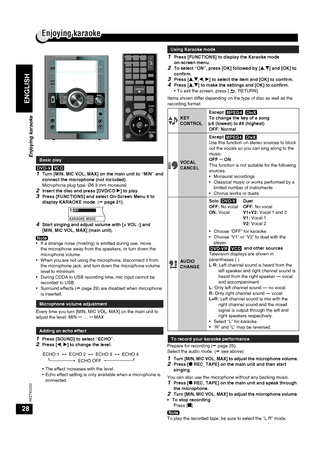 Panasonic SC-VK680 manual Enjoying karaoke, Dvd-V Vcd 