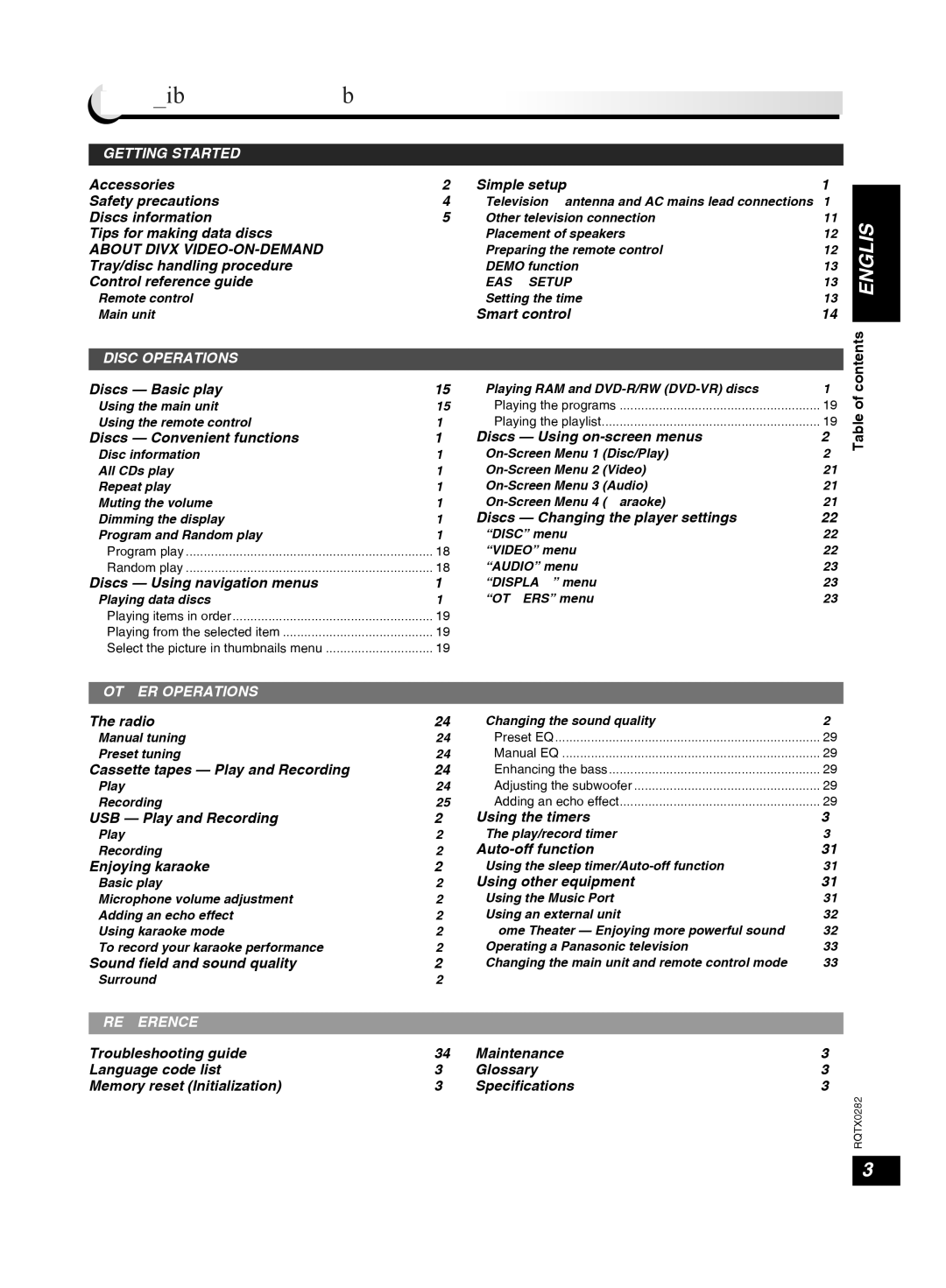 Panasonic SC-VK680 manual Table of contents 