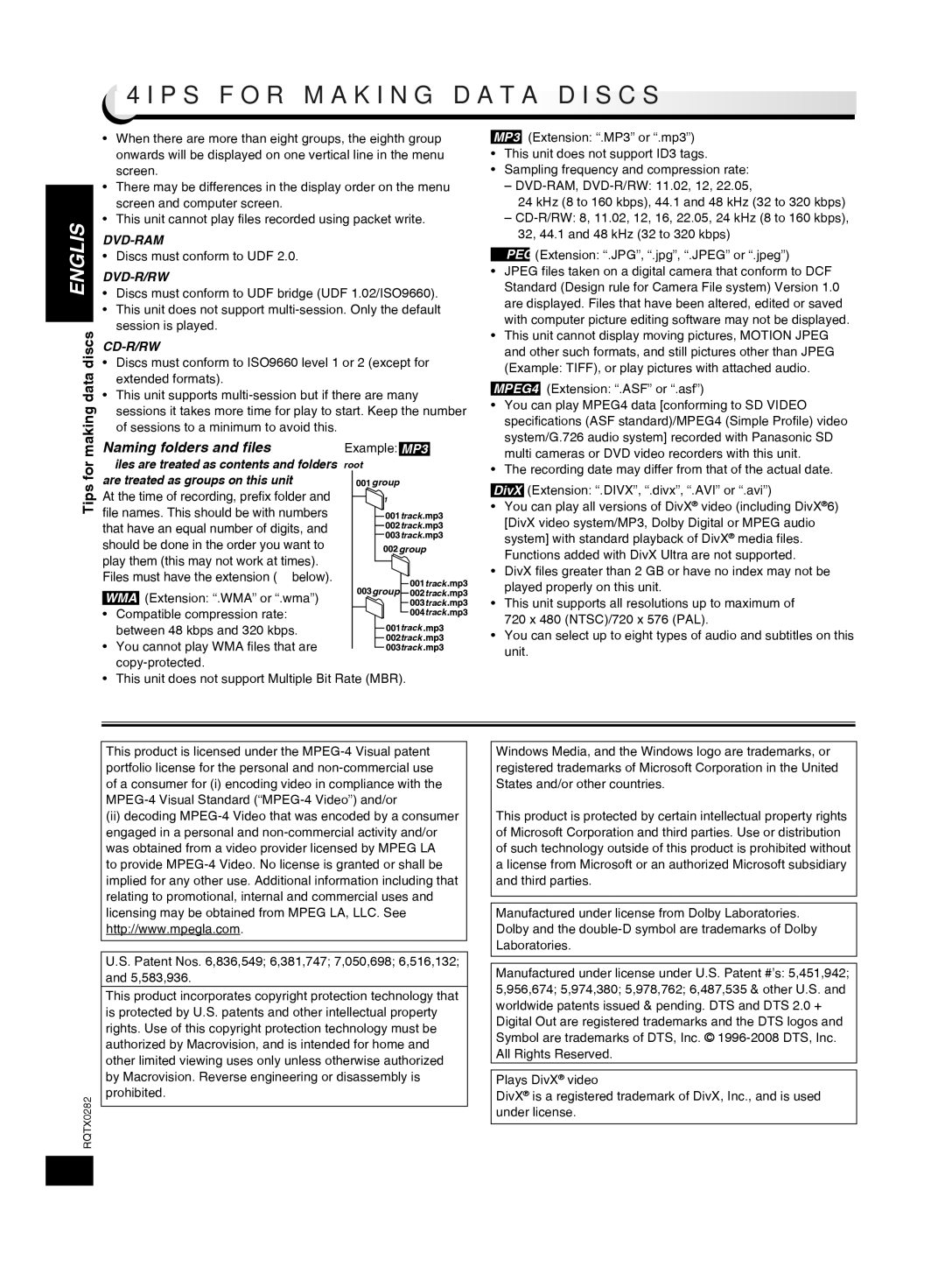 Panasonic SC-VK680 manual Tips for making data discs, Discs, Data, For 