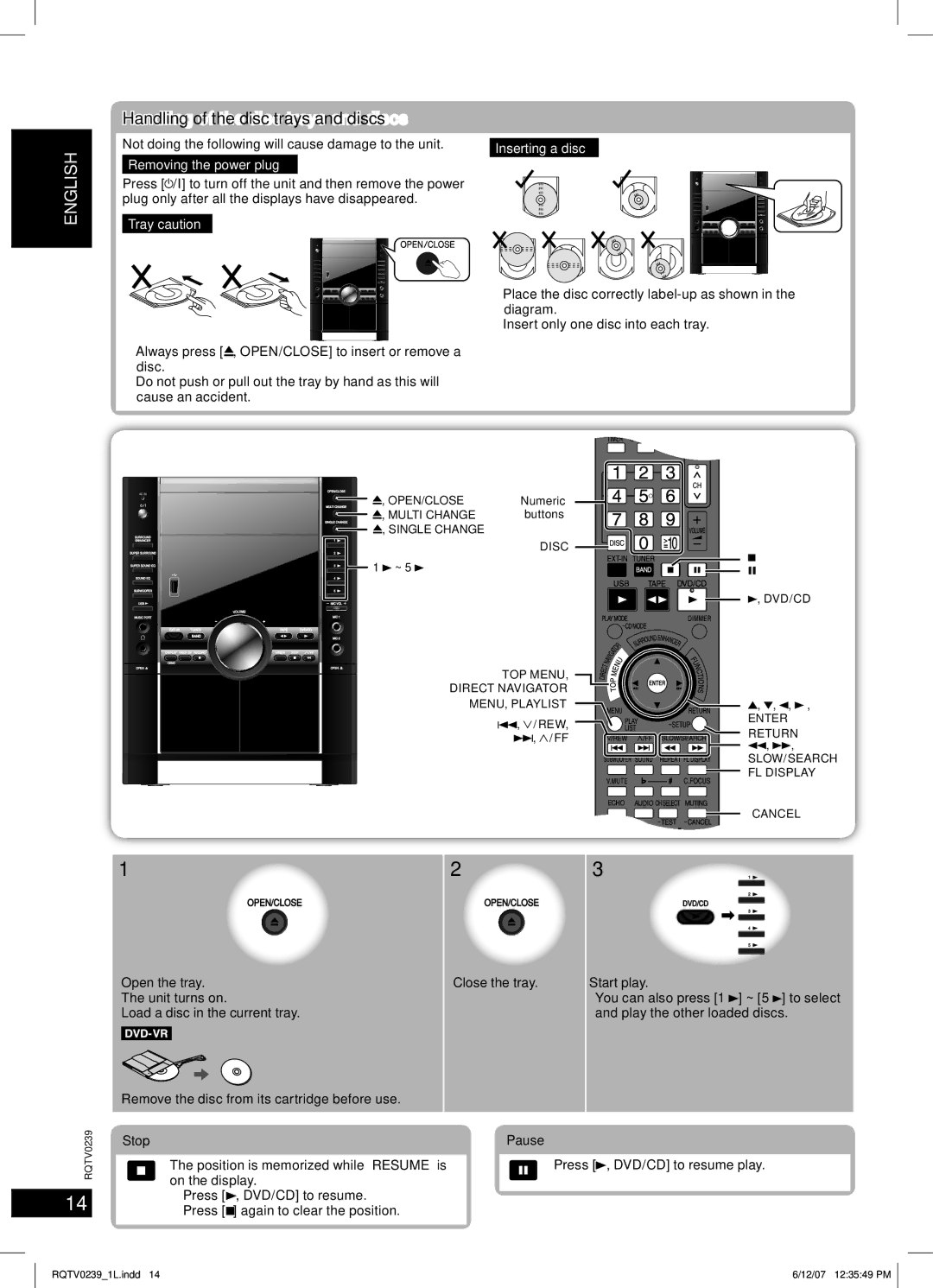 Panasonic SC-VK960, SC-VK760, SC-VK860 manual Discs Basic play, Handling of the disc trays and discs 