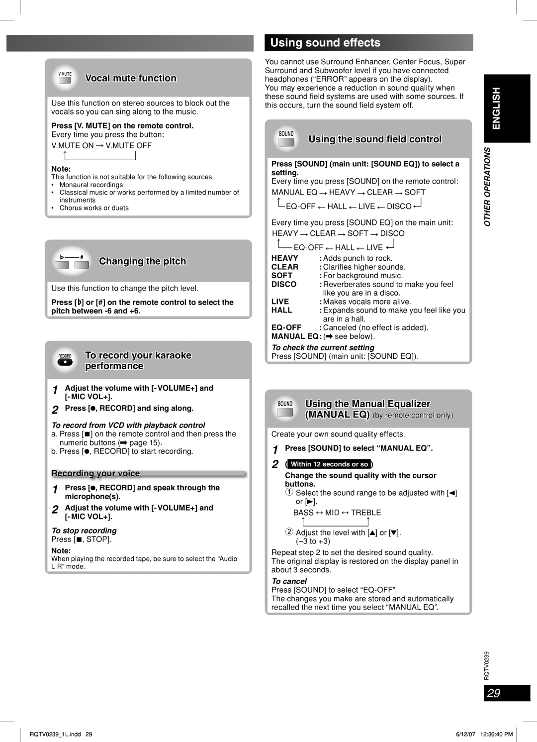 Panasonic SC-VK960, SC-VK760, SC-VK860 manual Using sound effects 