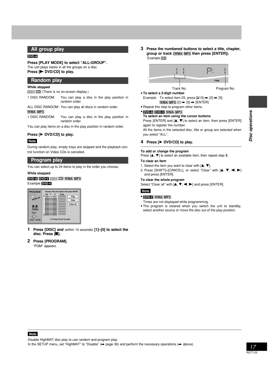 Panasonic SC-VK70D, SC-VK90D, SC-VK80D operating instructions All group play, Random play, Program play 