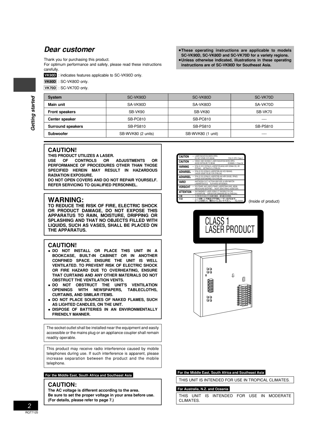 Panasonic SC-VK70D ¡These operating instructions are applicable to models, Instructions are of SC-VK90D for Southeast Asia 