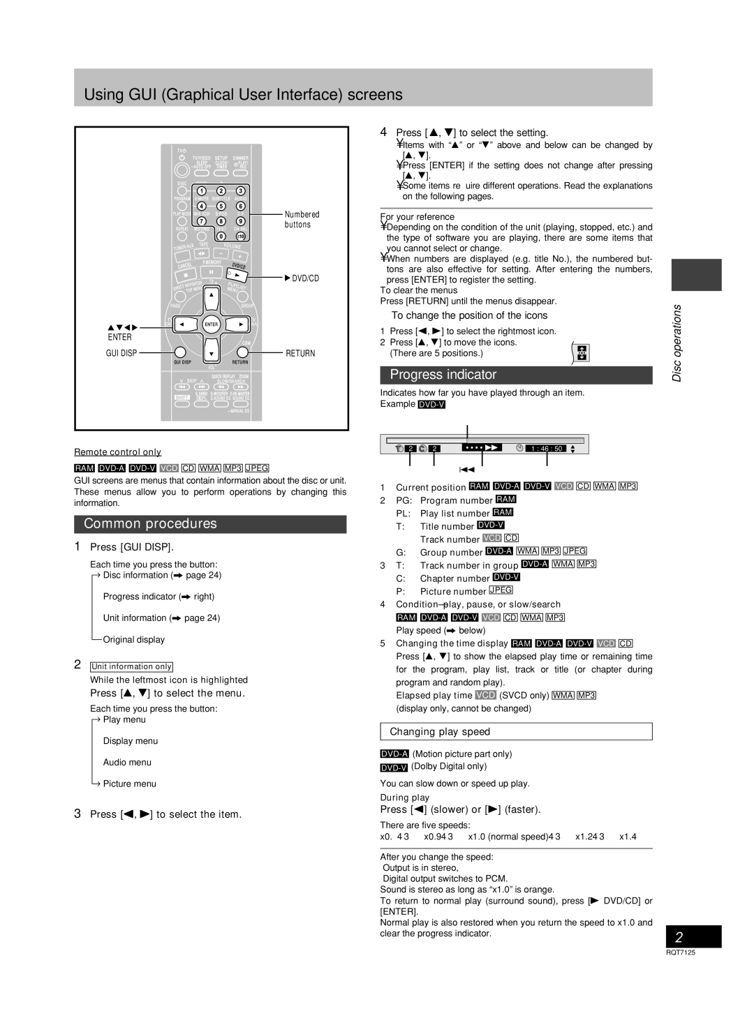 Panasonic SC-VK70D, SC-VK90D, SC-VK80D Using GUI Graphical User Interface screens, Common procedures, Progress indicator 