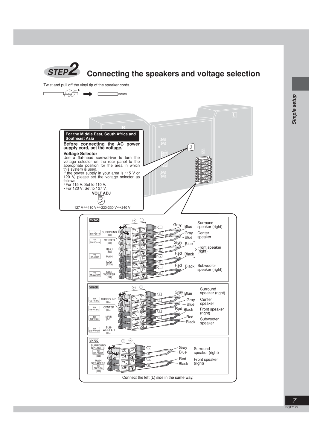 Panasonic SC-VK80D, SC-VK90D, SC-VK70D operating instructions Simple setup, Voltage Selector 