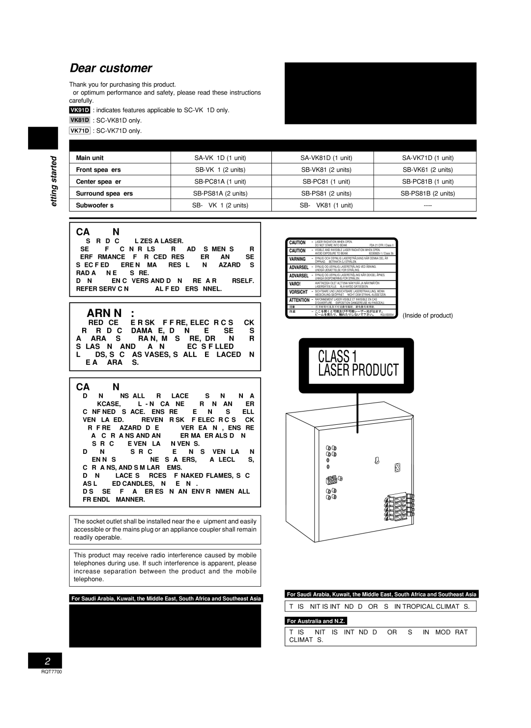 Panasonic SC-VK81D ¡ These operating instructions Are applicable to models, Main unit if the controls are the same, System 