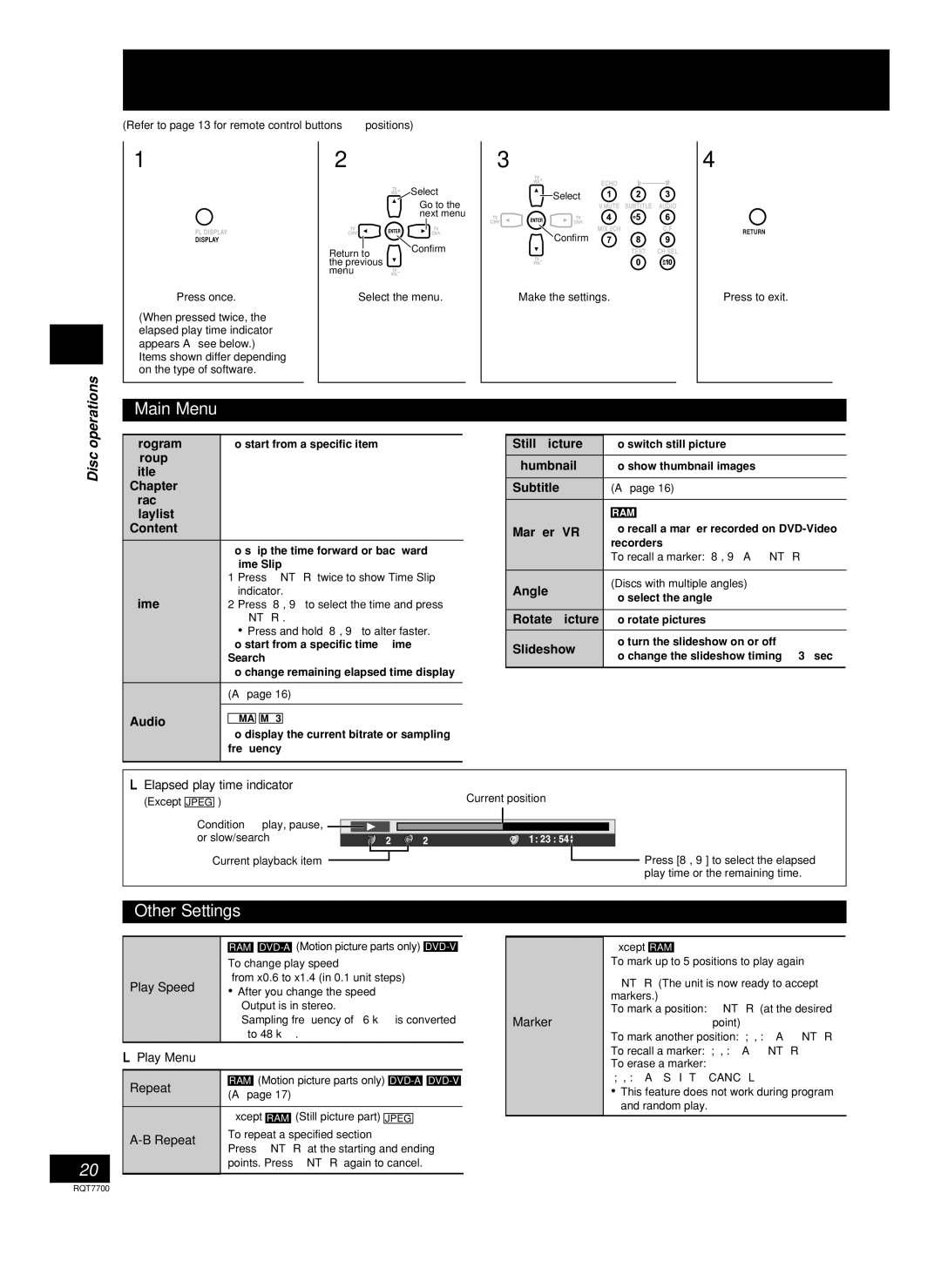 Panasonic SC-VK81D, SC-VK91D, SC-VK71D manual Discs Using on-screen menus, Main Menu, Other Settings 