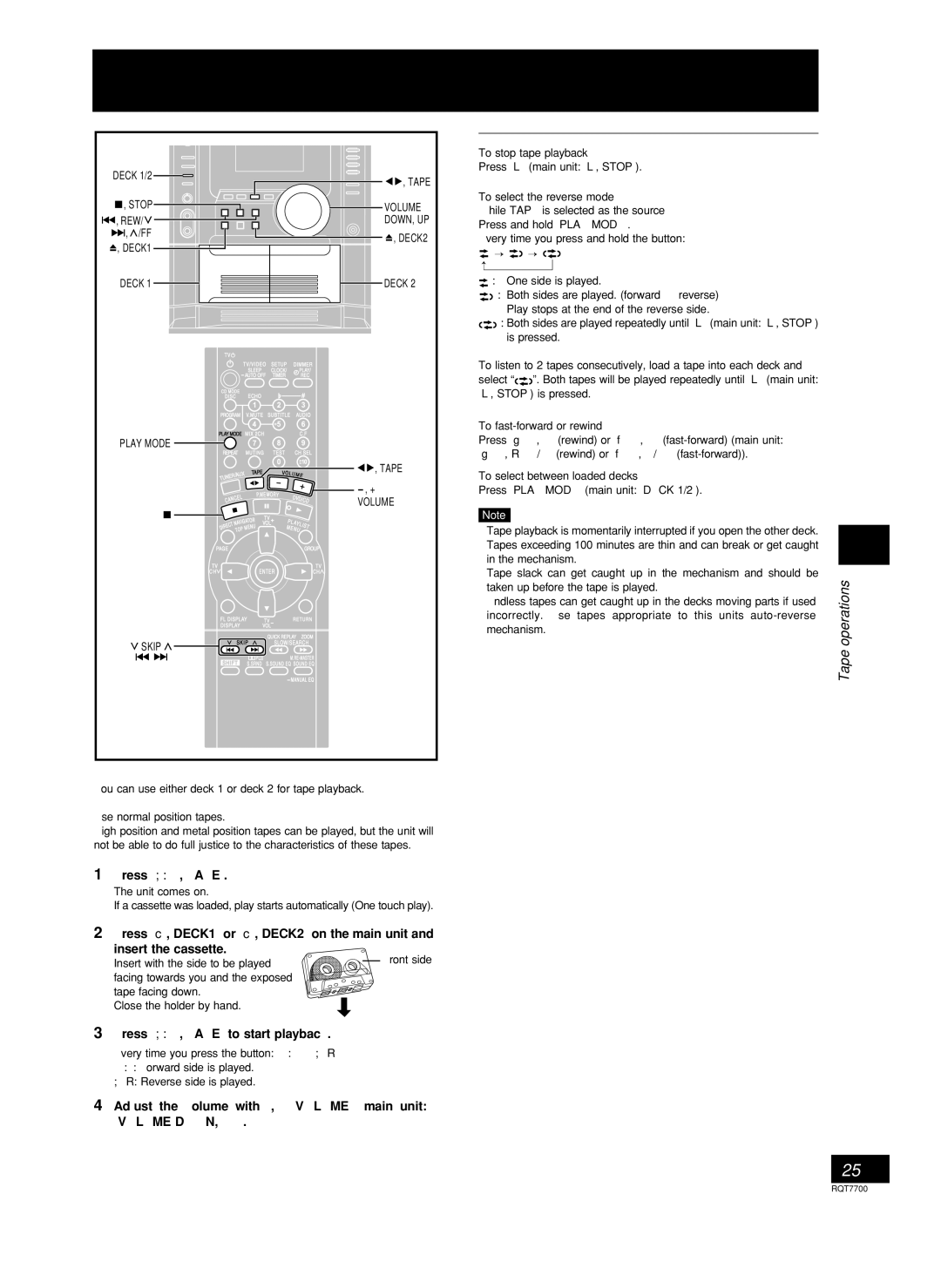 Panasonic SC-VK71D, SC-VK91D, SC-VK81D manual Cassette tapes, Press , Tape to start playback 