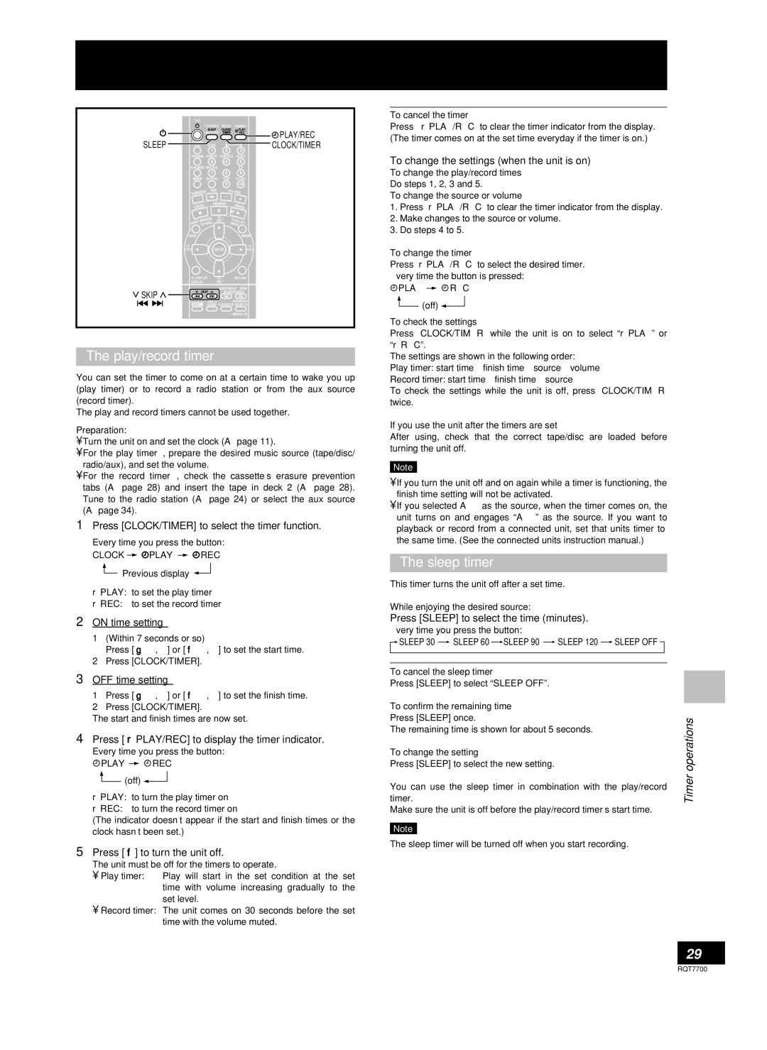 Panasonic SC-VK81D, SC-VK91D, SC-VK71D manual Using the timers, Play/record timer, Sleep timer, Timer 