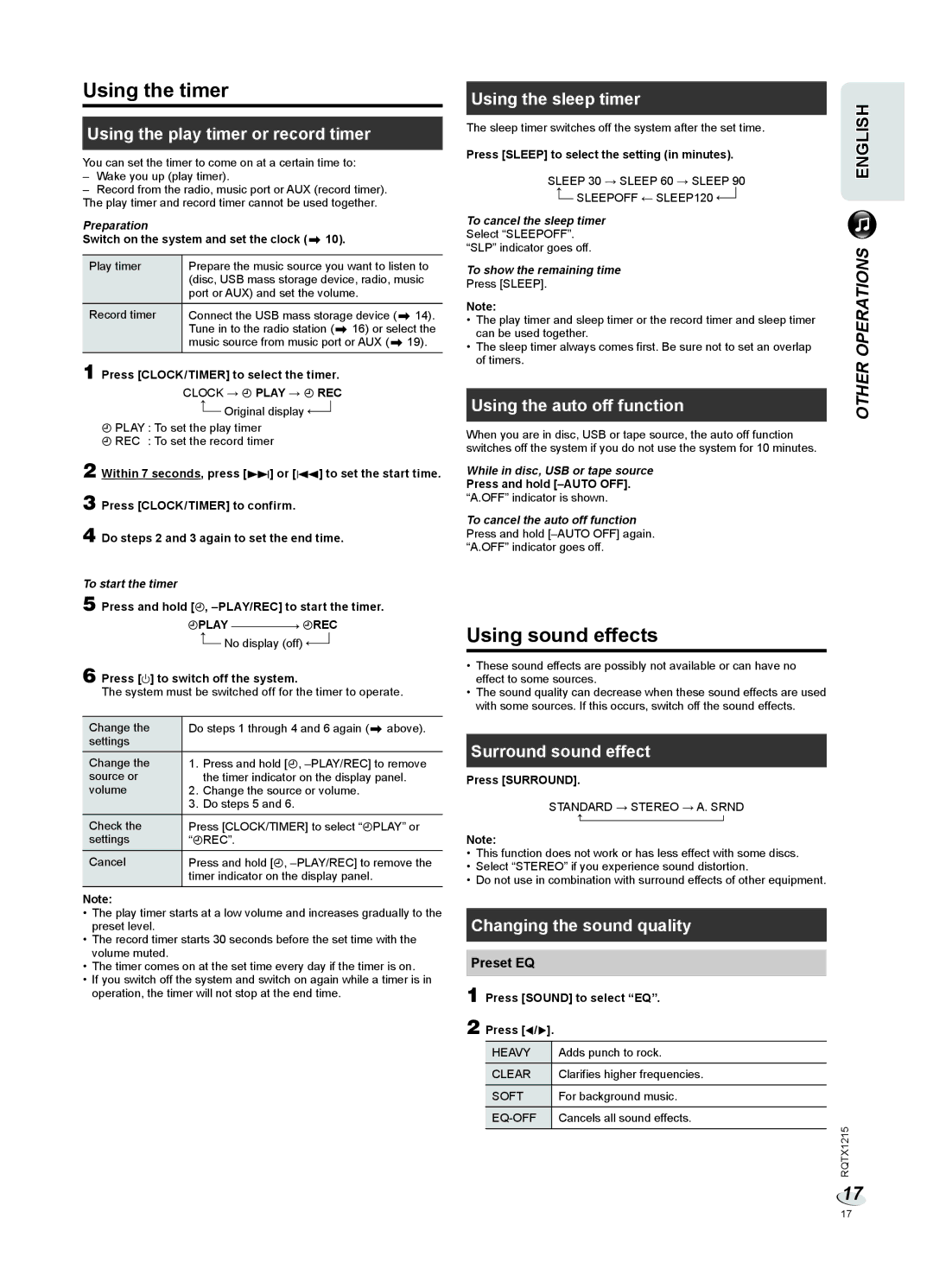 Panasonic SC-VKX60 operating instructions Using the timer, Using sound effects 