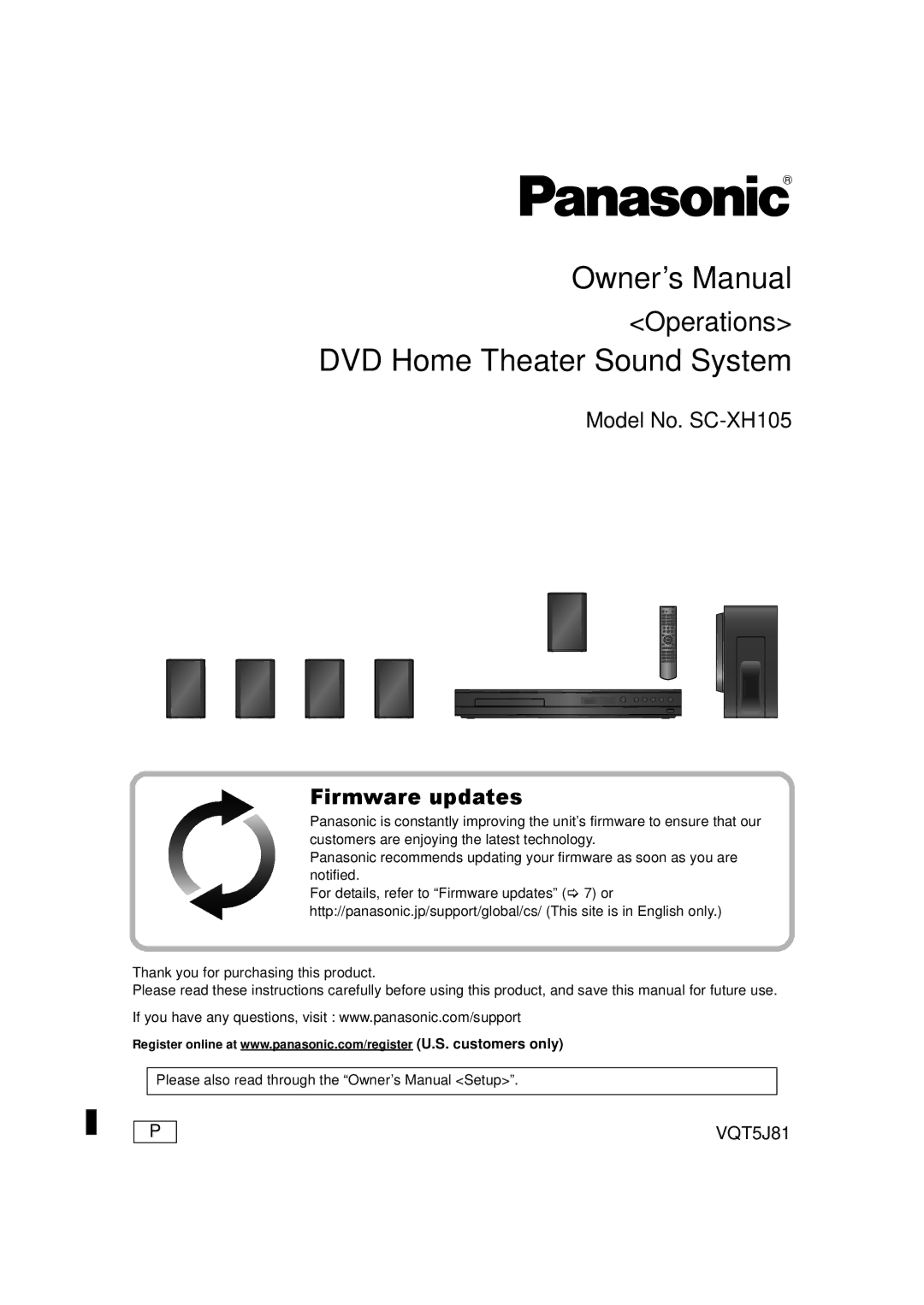 Panasonic SC-XH105 owner manual DVD Home Theater Sound System 