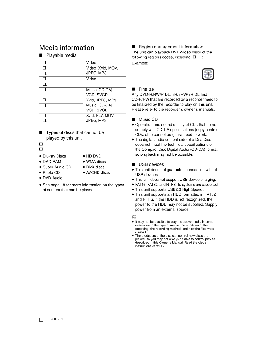 Panasonic SC-XH105 owner manual Media information 