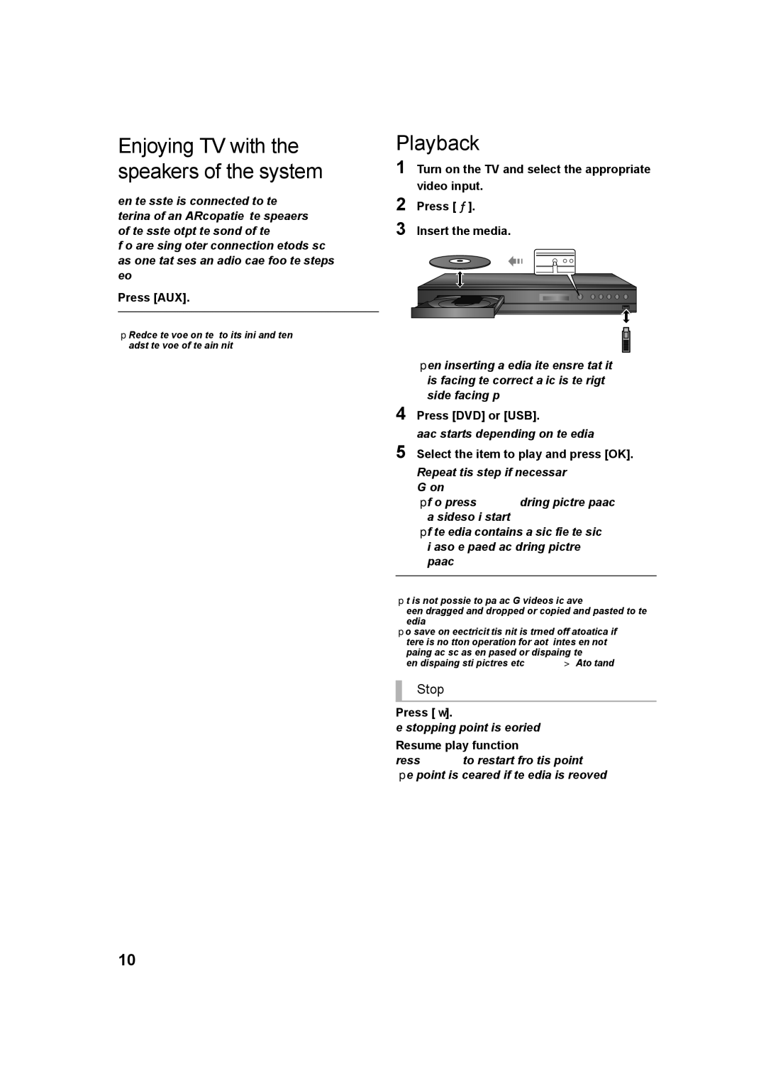 Panasonic SC-XH166 owner manual Playback, Stop 