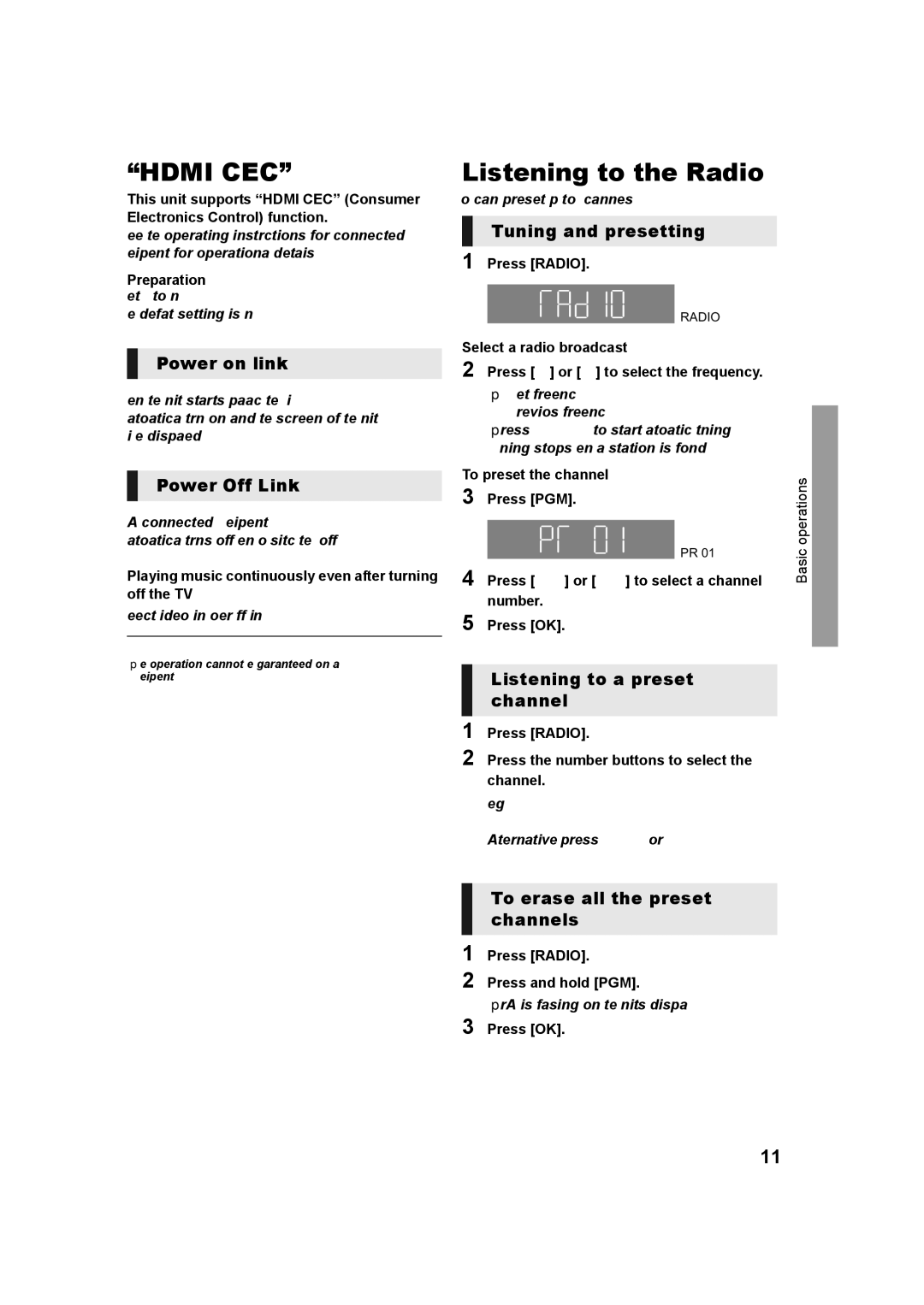 Panasonic SC-XH166 owner manual Power on link, Power Off Link, To erase all the preset channels 