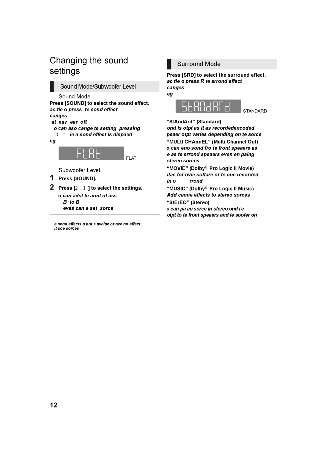 Panasonic SC-XH166 owner manual Changing the sound settings, Sound Mode/Subwoofer Level, Surround Mode 