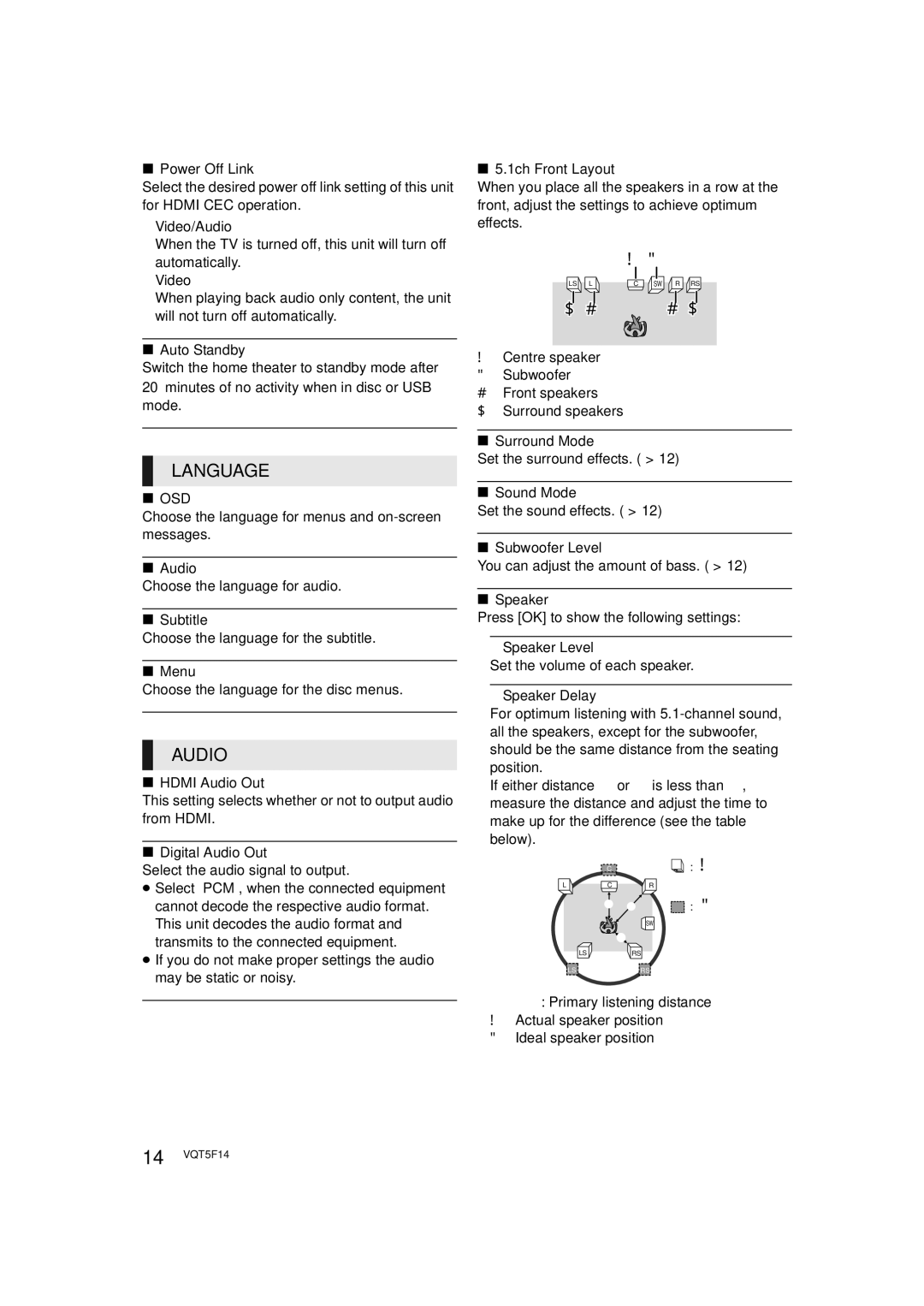 Panasonic SC-XH166 owner manual Language, Audio, Osd 