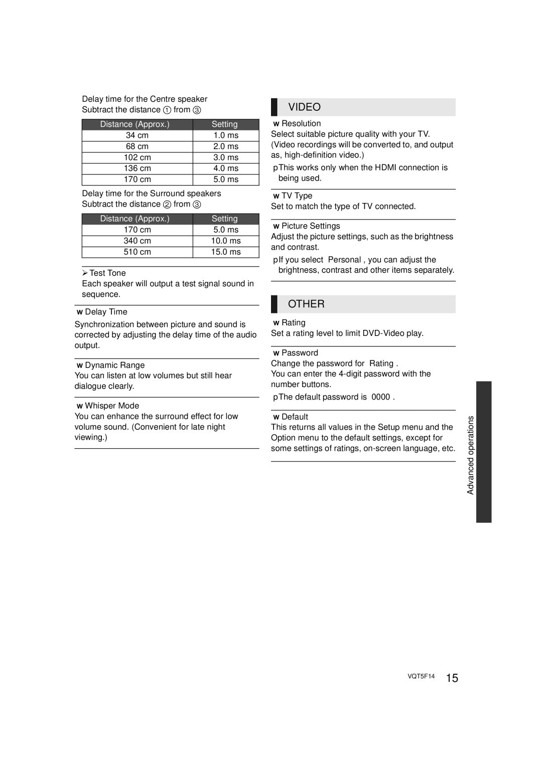 Panasonic SC-XH166 owner manual Video, Other 