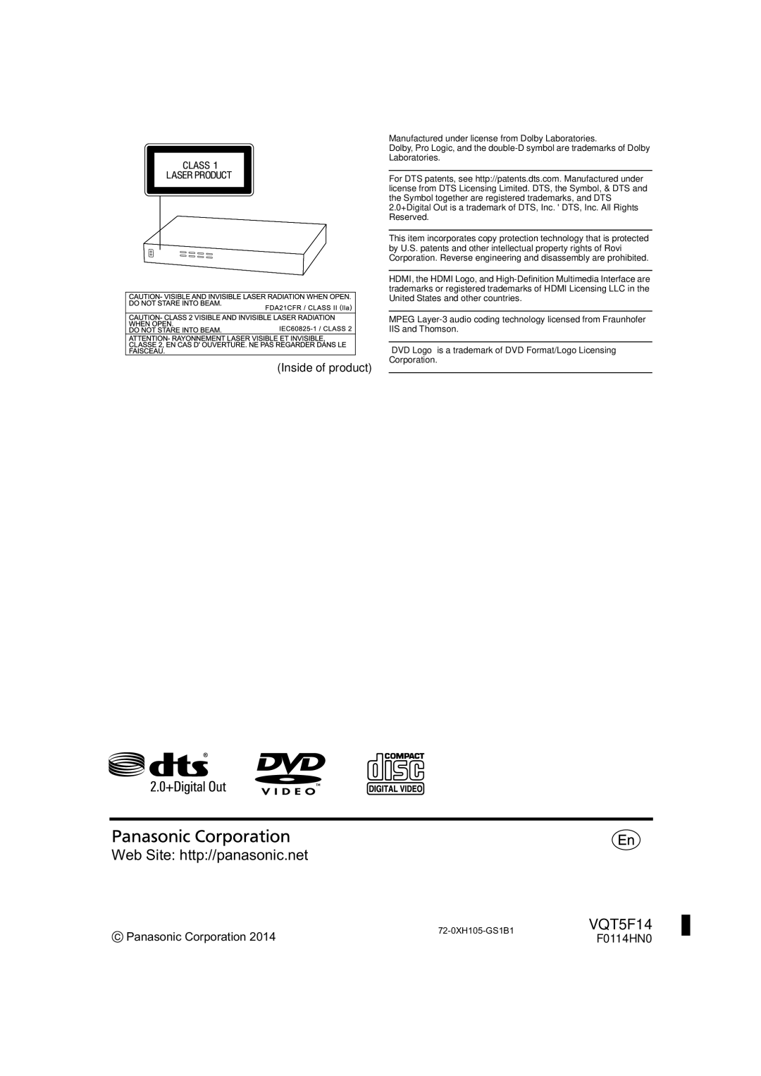 Panasonic SC-XH166 owner manual Web Site http//panasonic.net 