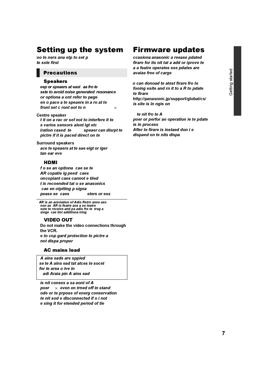 Panasonic SC-XH166 owner manual Setting up the system, Firmware updates, Precautions, Speakers, AC mains lead 