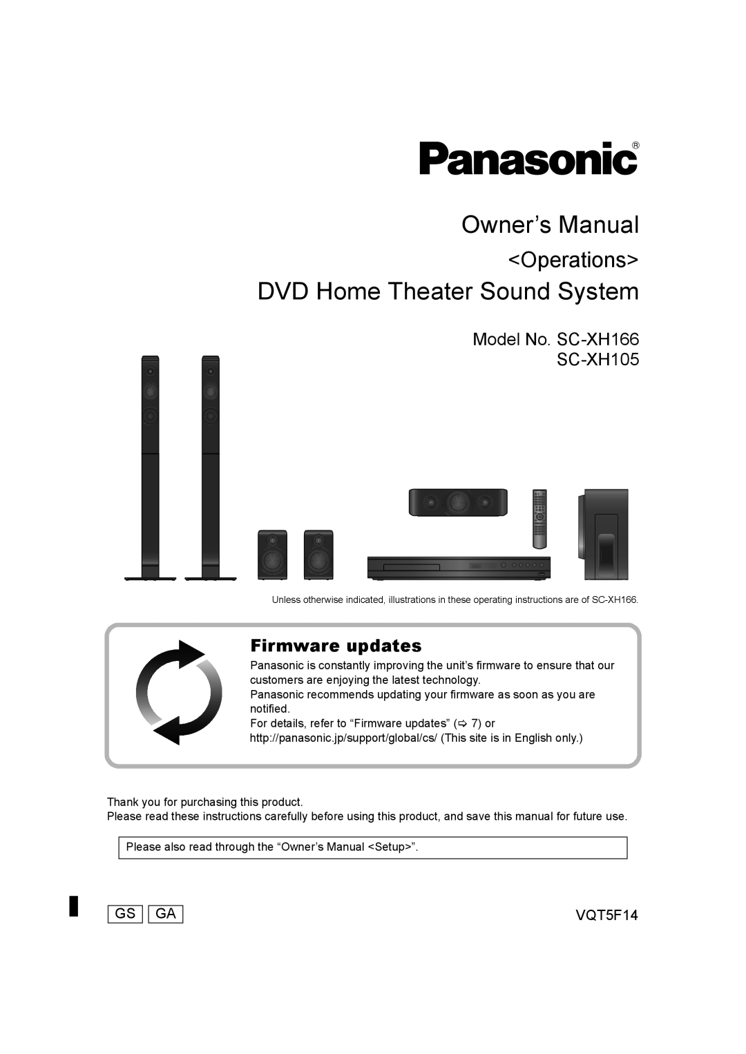 Panasonic SC-XH166 owner manual Gs Ga, VQT5F14, Owner’s Manual, DVD Home Theater Sound System, Operations 