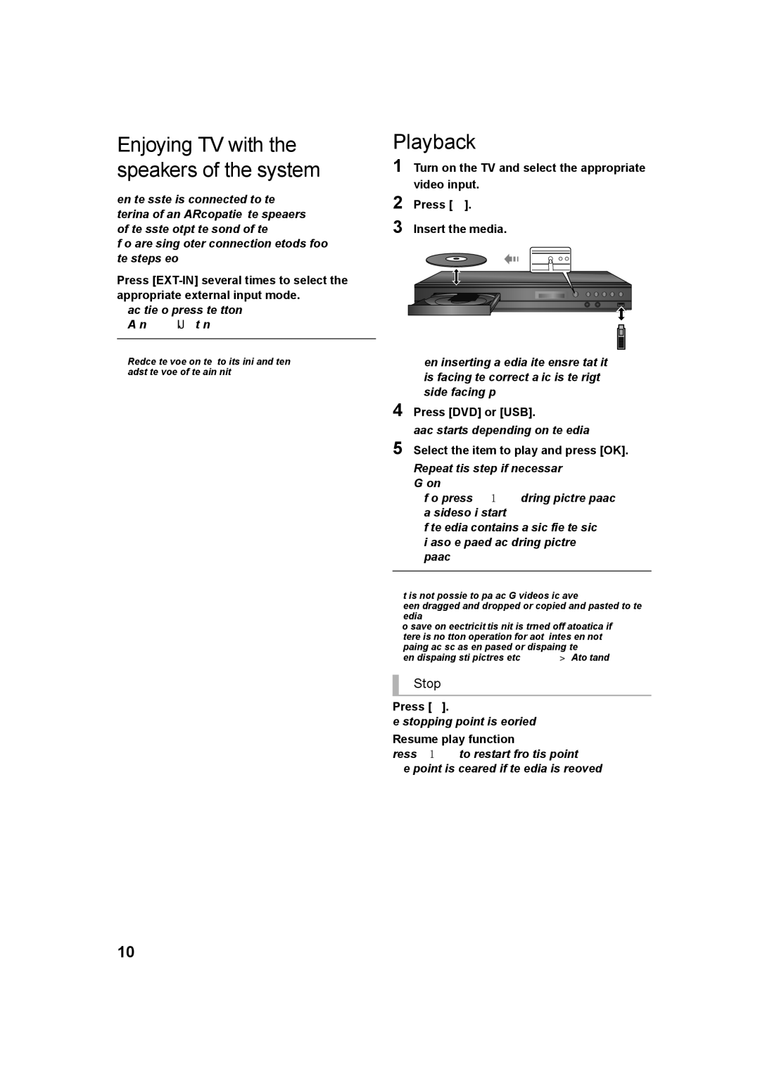 Panasonic SC-XH385, SC-XH333 owner manual Playback, Stop 