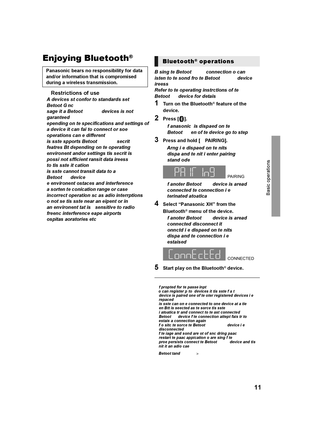 Panasonic SC-XH333, SC-XH385 owner manual Enjoying Bluetooth, Bluetooth operations, Restrictions of use 