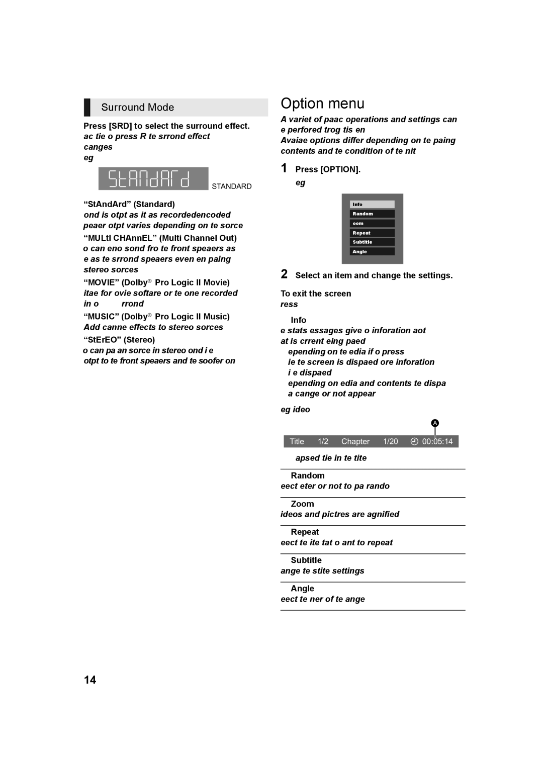 Panasonic SC-XH385, SC-XH333 owner manual Option menu, Surround Mode 