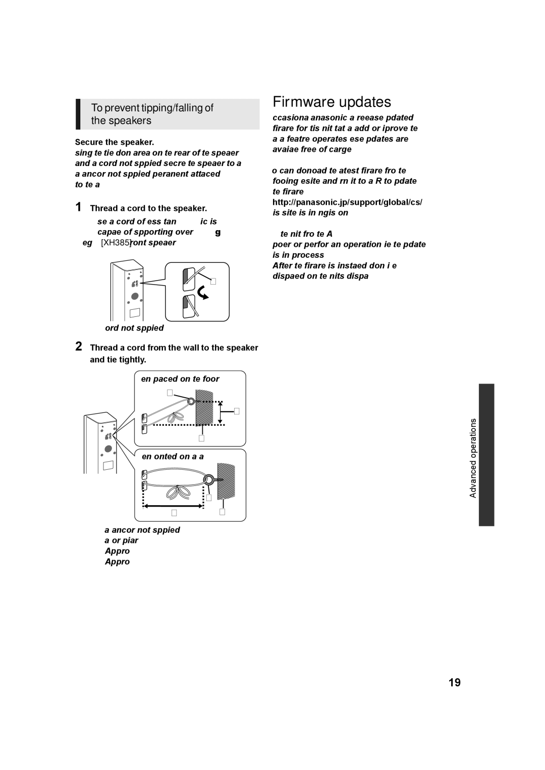 Panasonic SC-XH333, SC-XH385 owner manual Firmware updates, To prevent tipping/falling of the speakers,    