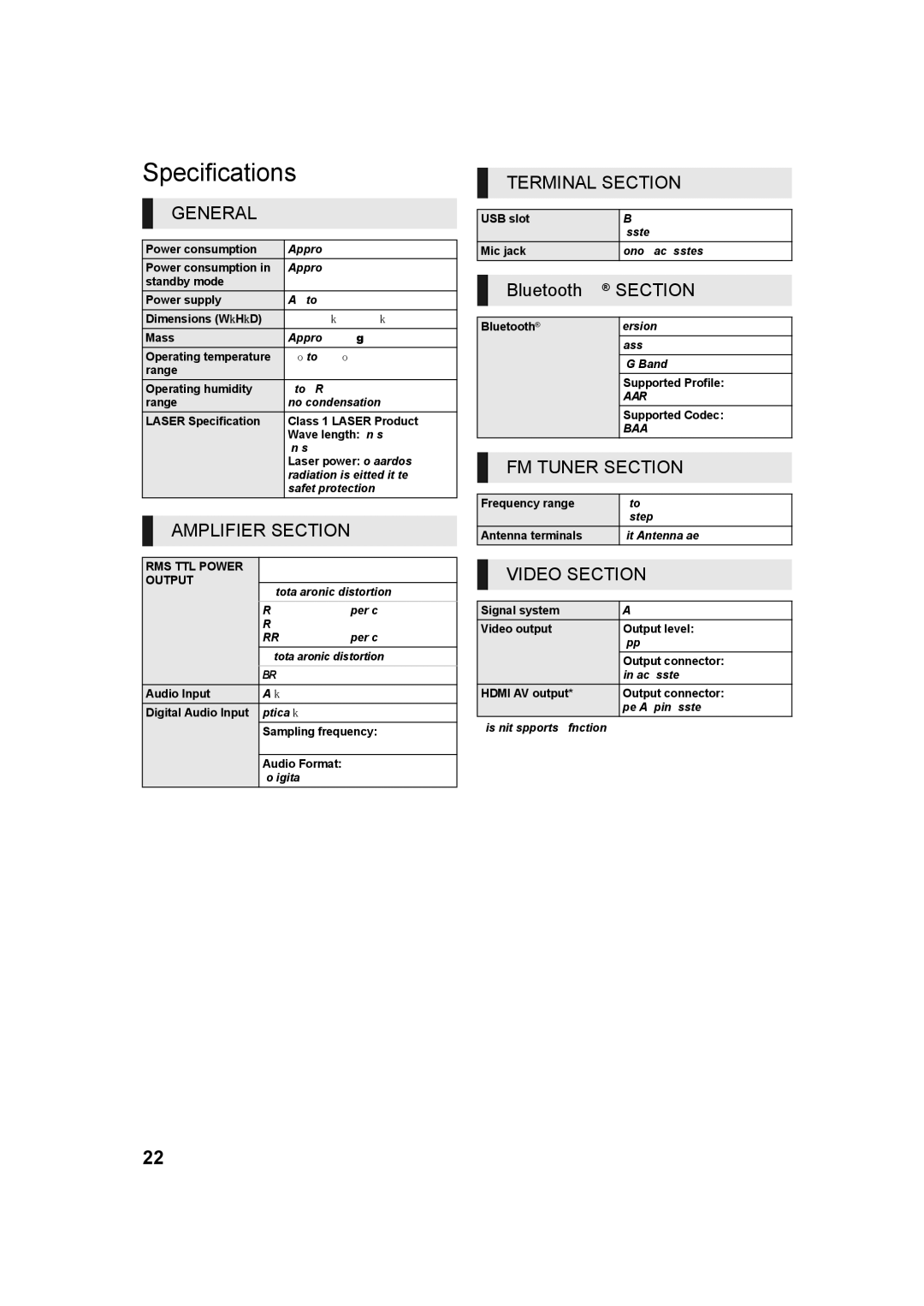 Panasonic SC-XH385, SC-XH333 owner manual Specifications 