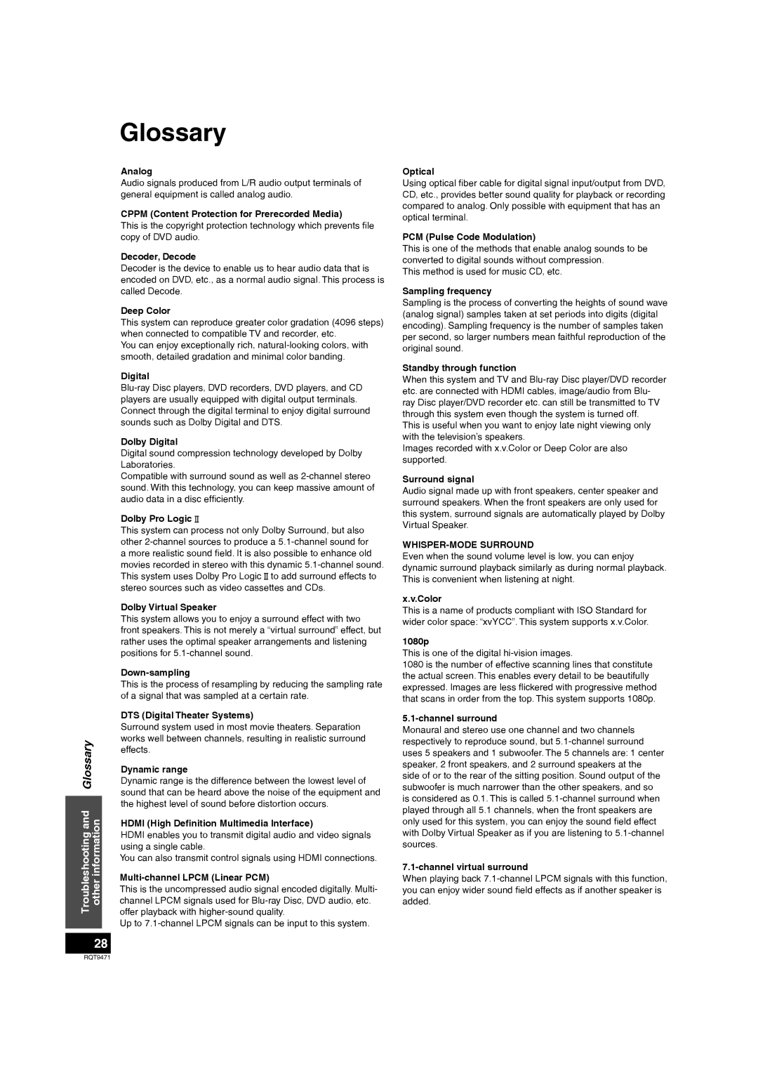 Panasonic SC-ZT1 warranty Glossary 