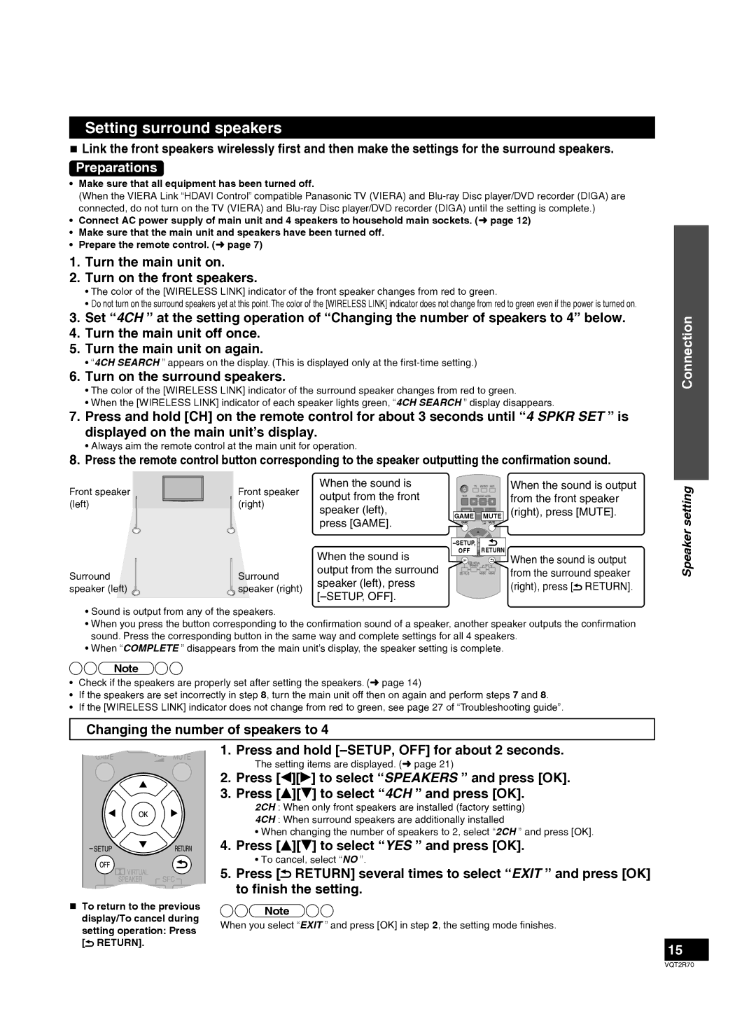 Panasonic SC-ZT2 warranty Setting surround speakers 